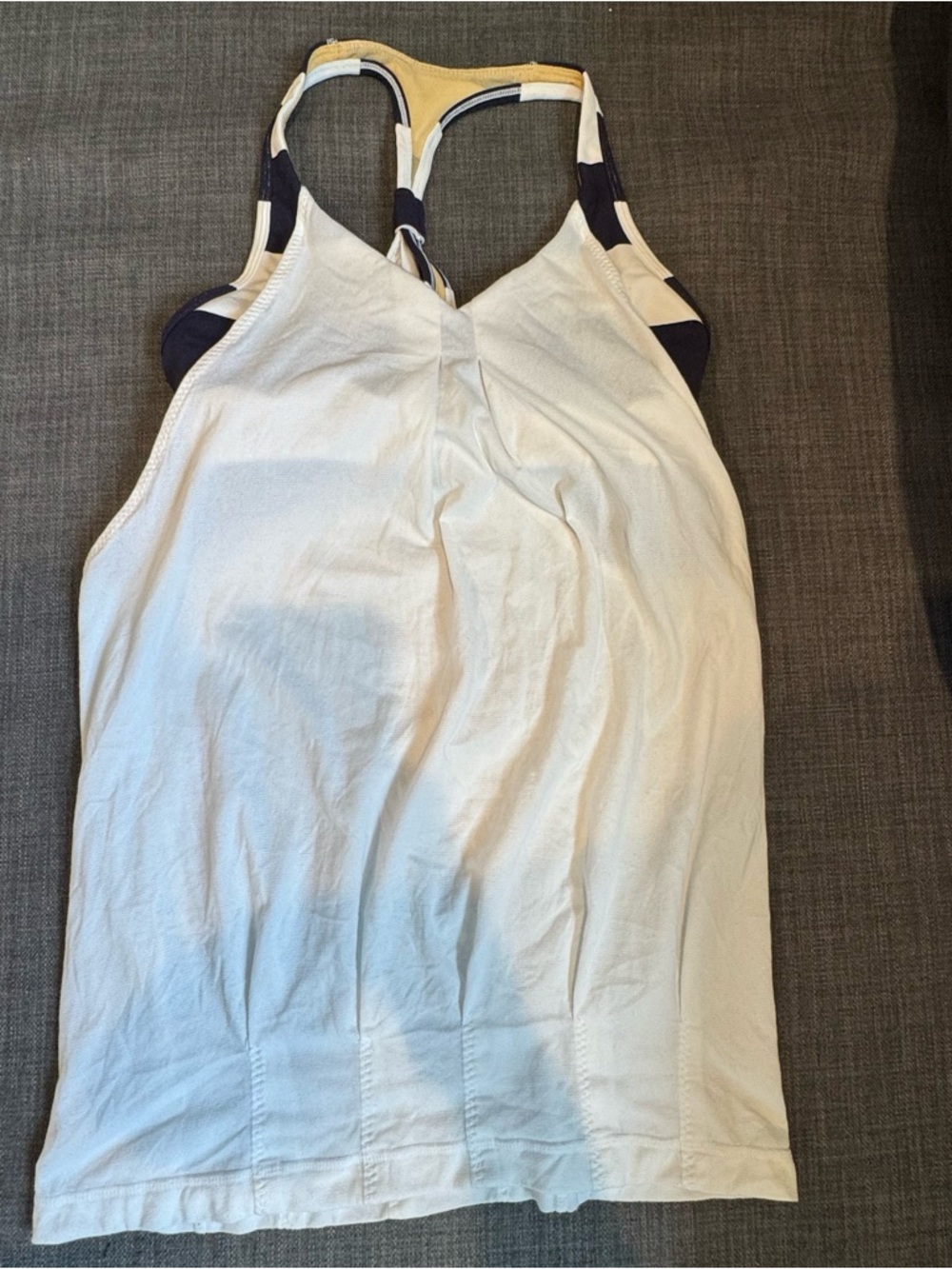 Lululemon Tank Top 6 No Limits Racerback Off White Blue Stripes Built-in Bra